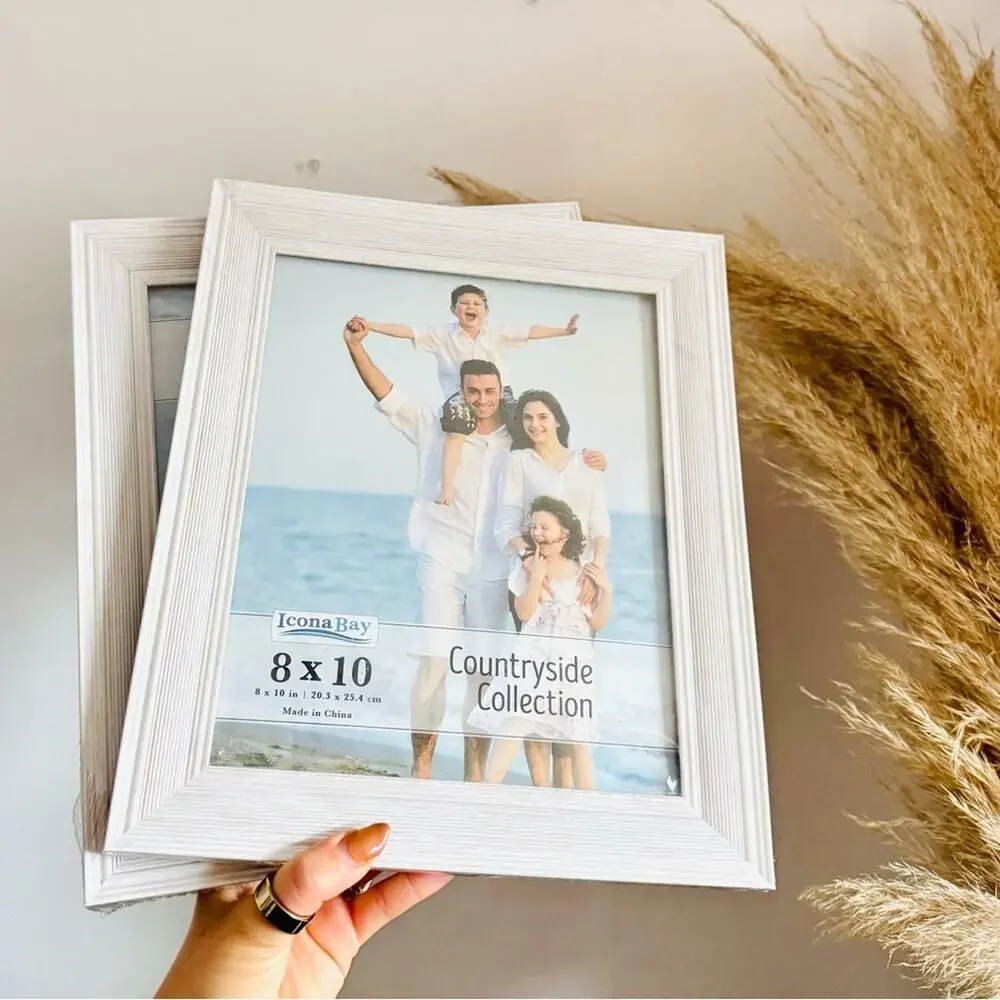 2 NEW White Brown Rustic Farmhouse 8x10 Photo Picture Frame Wall Mount Tabletop